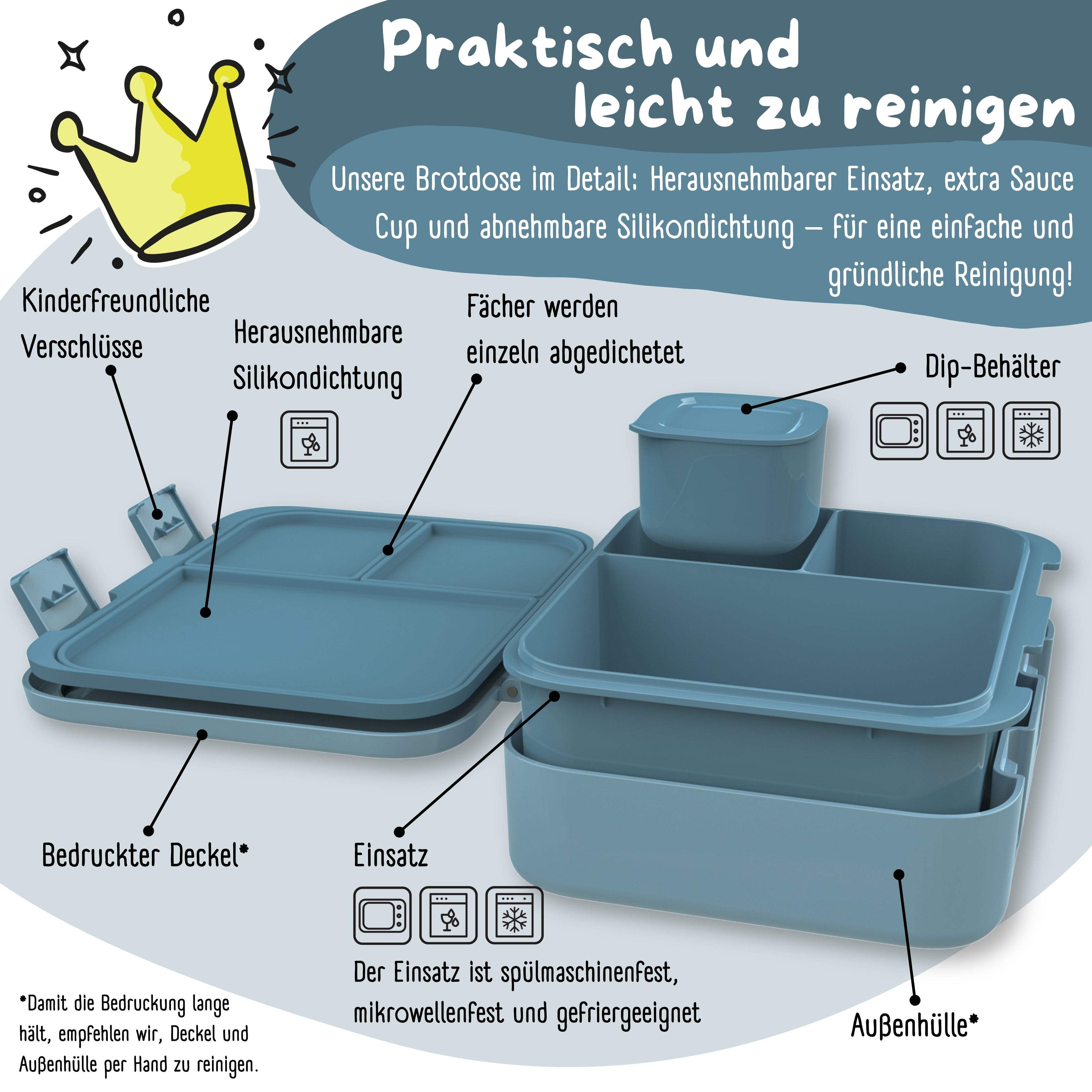 Brotdose mit Fächern, leicht &amp; auslaufsicher - Bagger blau