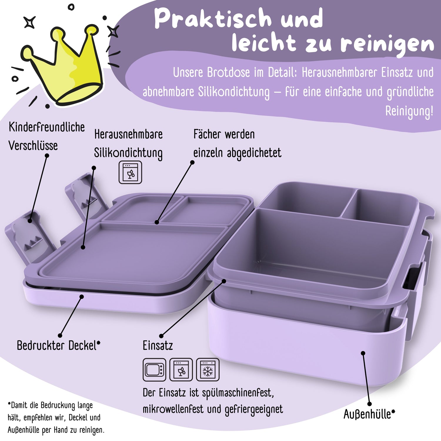 Brotdose mit Fächern, leicht &amp; auslaufsicher - lila