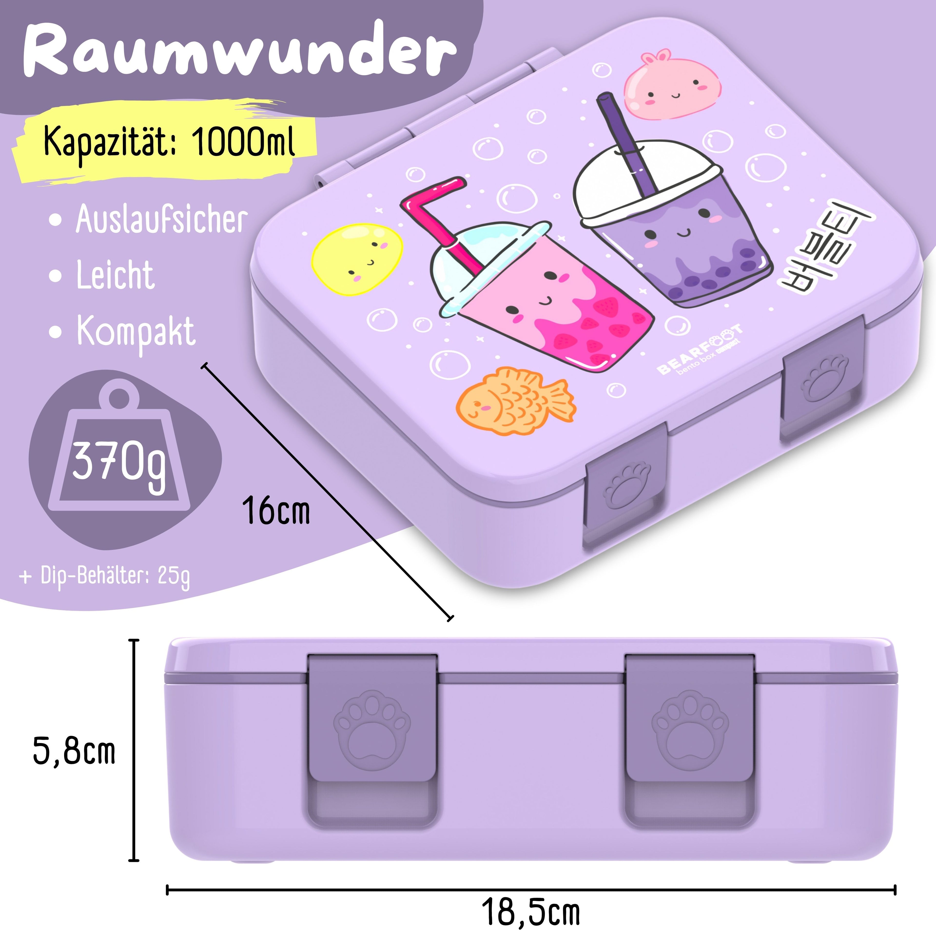 Brotdose mit Fächern, leicht &amp; auslaufsicher-BubbleTea lila