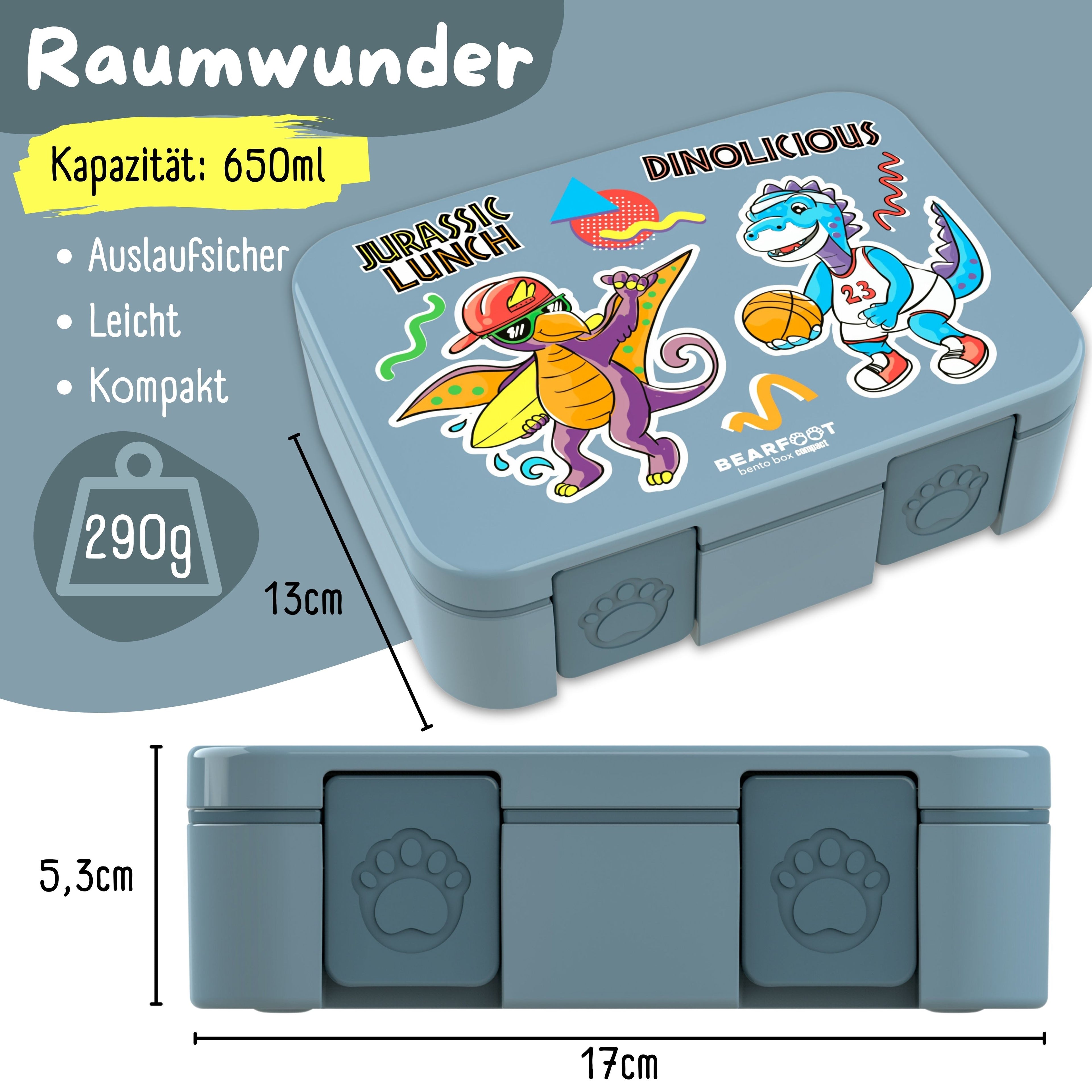 Brotdose mit Fächern, leicht &amp; auslaufsicher - Dinos blau