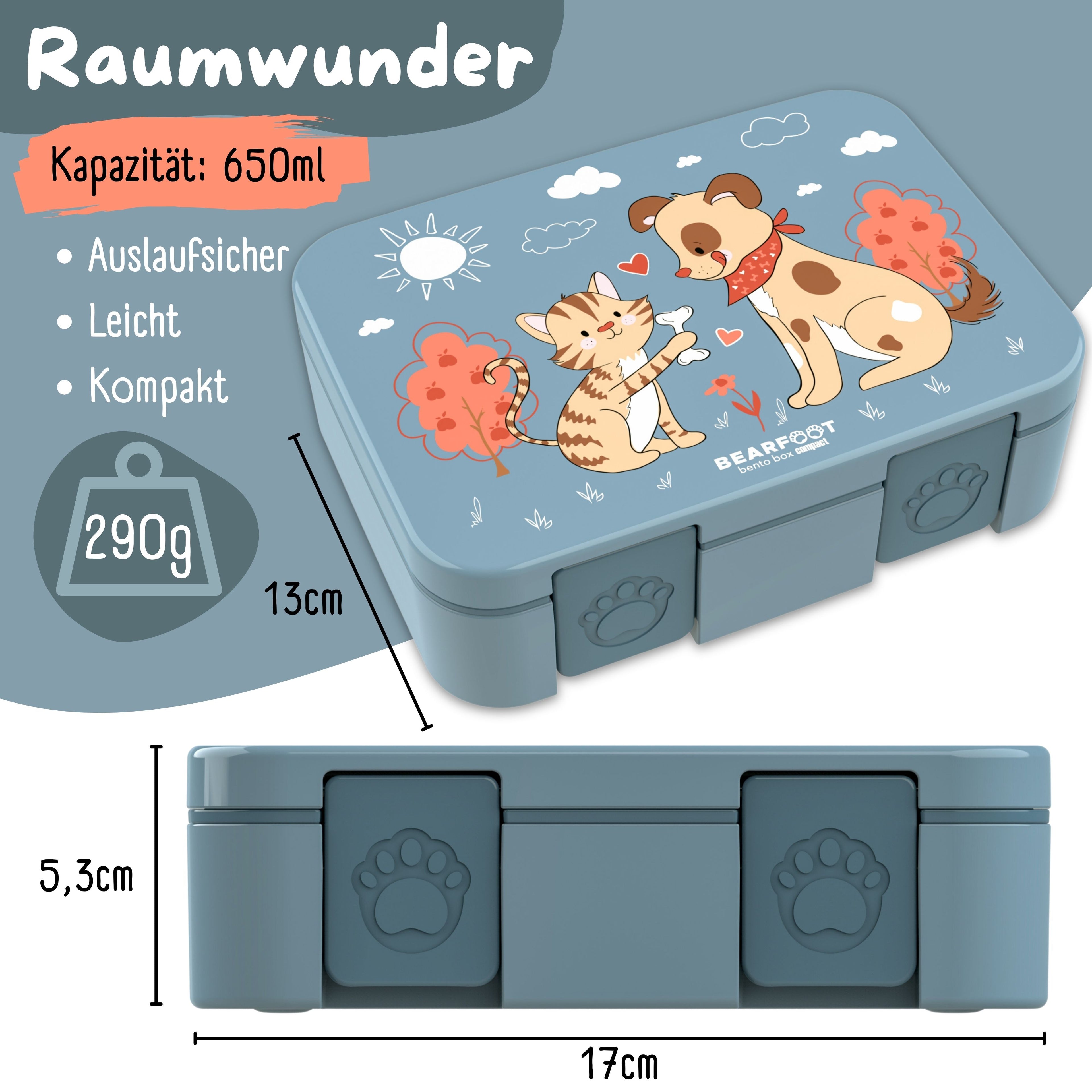 Brotdose mit Fächern, leicht &amp; auslaufsicher - Hund &amp; Katze