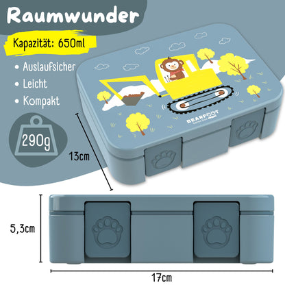 Brotdose mit Fächern, leicht &amp; auslaufsicher - Bagger blau