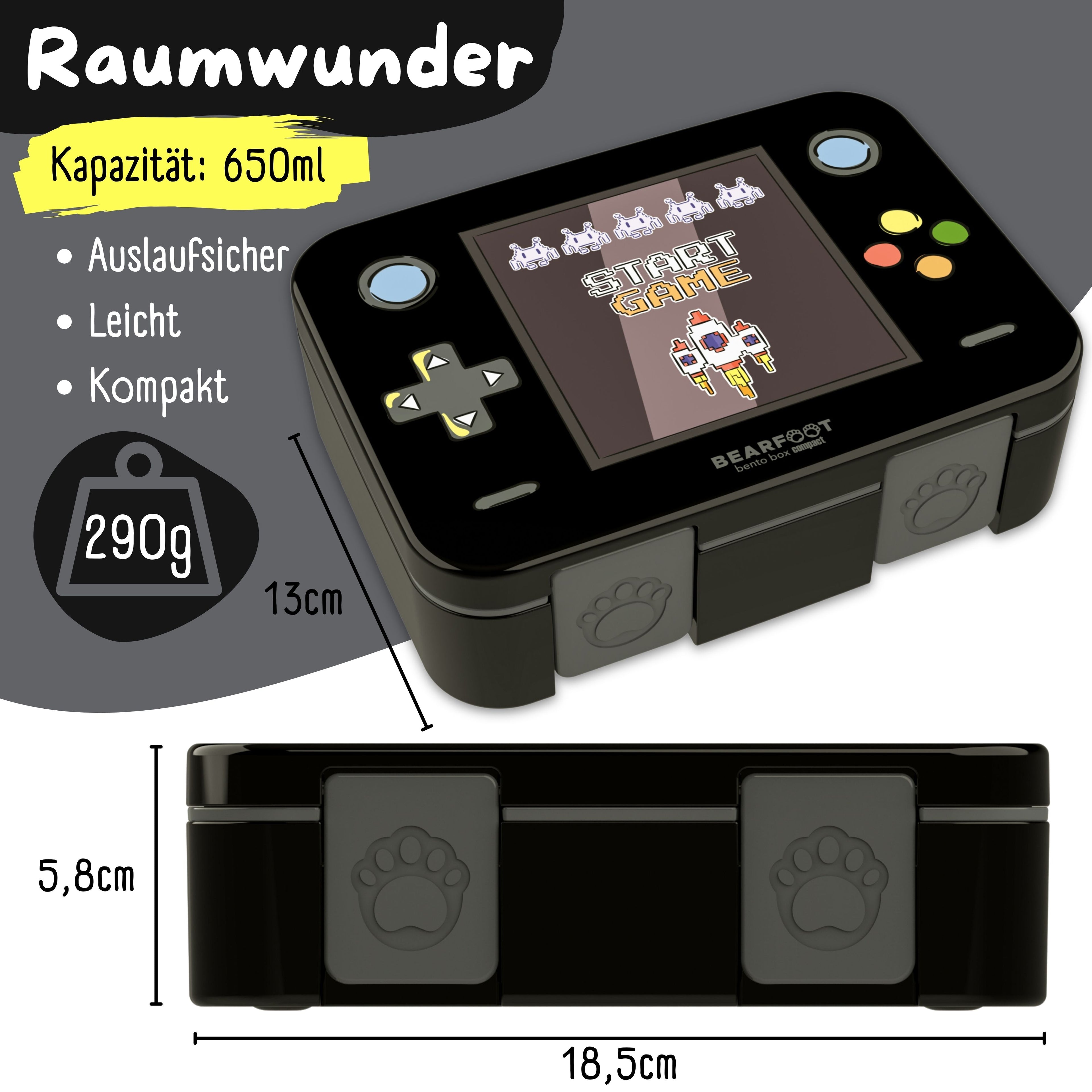 Brotdose mit Fächern, leicht &amp; auslaufsicher - Game schwarz