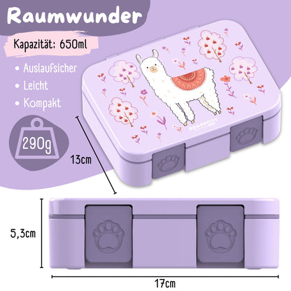 Brotdose mit Fächern, leicht &amp; auslaufsicher - Lama lila