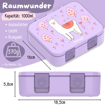 Brotdose mit Fächern, leicht &amp; auslaufsicher - Lama lila