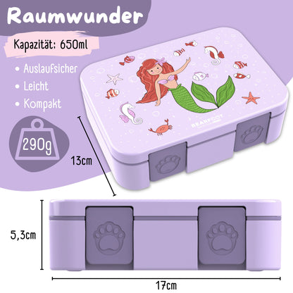 Brotdose mit Fächern, auslaufsicher - Meerjungfrau lila