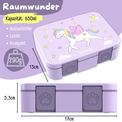 Brotdose mit Fächern, leicht &amp; auslaufsicher - Einhorn lila