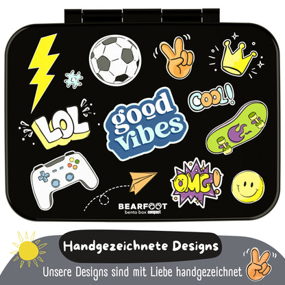 Brotdose mit Fächern, leicht &amp; auslaufsicher - Sticker schwarz