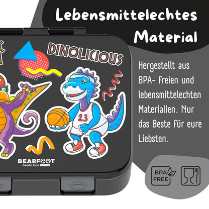 Brotdose mit Fächern, leicht &amp; auslaufsicher - Dinos schwarz