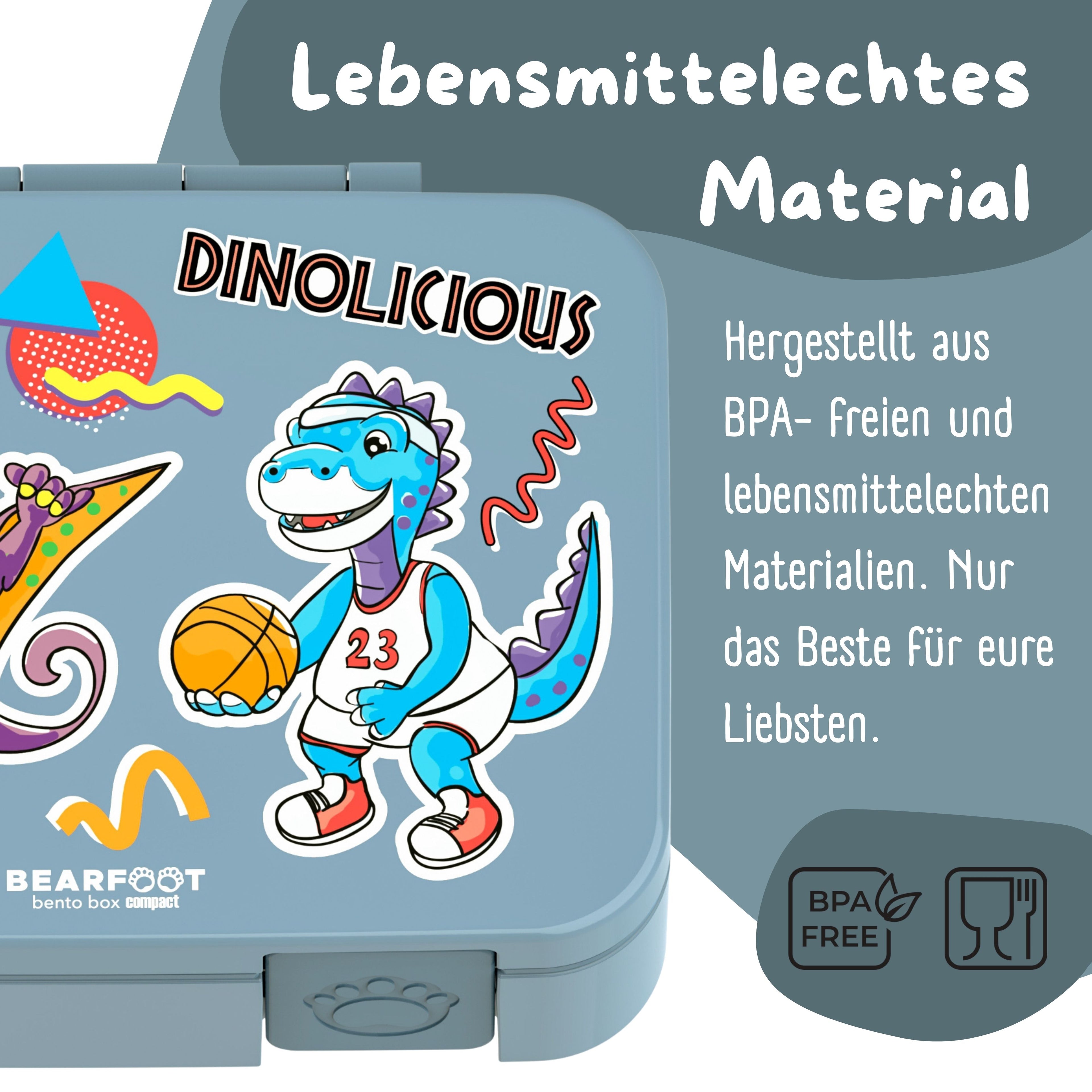 Brotdose mit Fächern, leicht &amp; auslaufsicher - Dinos blau