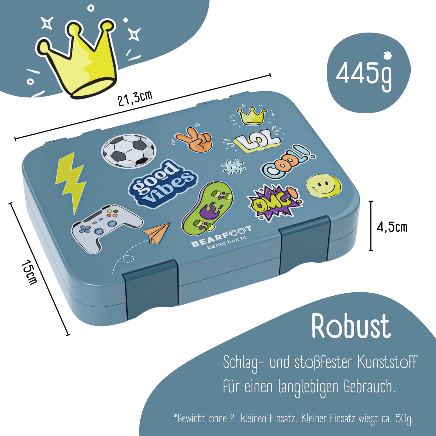 Kinderlunchbox met vakken, lunchbox - sticker, blauw