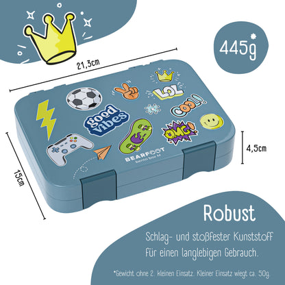 Brotdose Kinder mit Fächern, Lunchbox - Sticker, blau