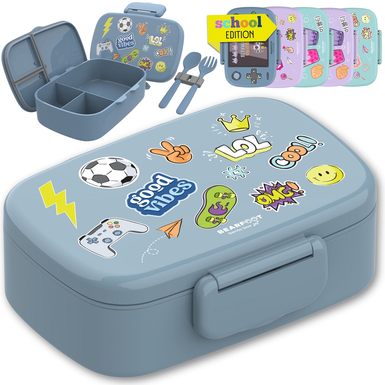 Boîte à lunch enfant avec compartiments, étanche - autocollant, bleu