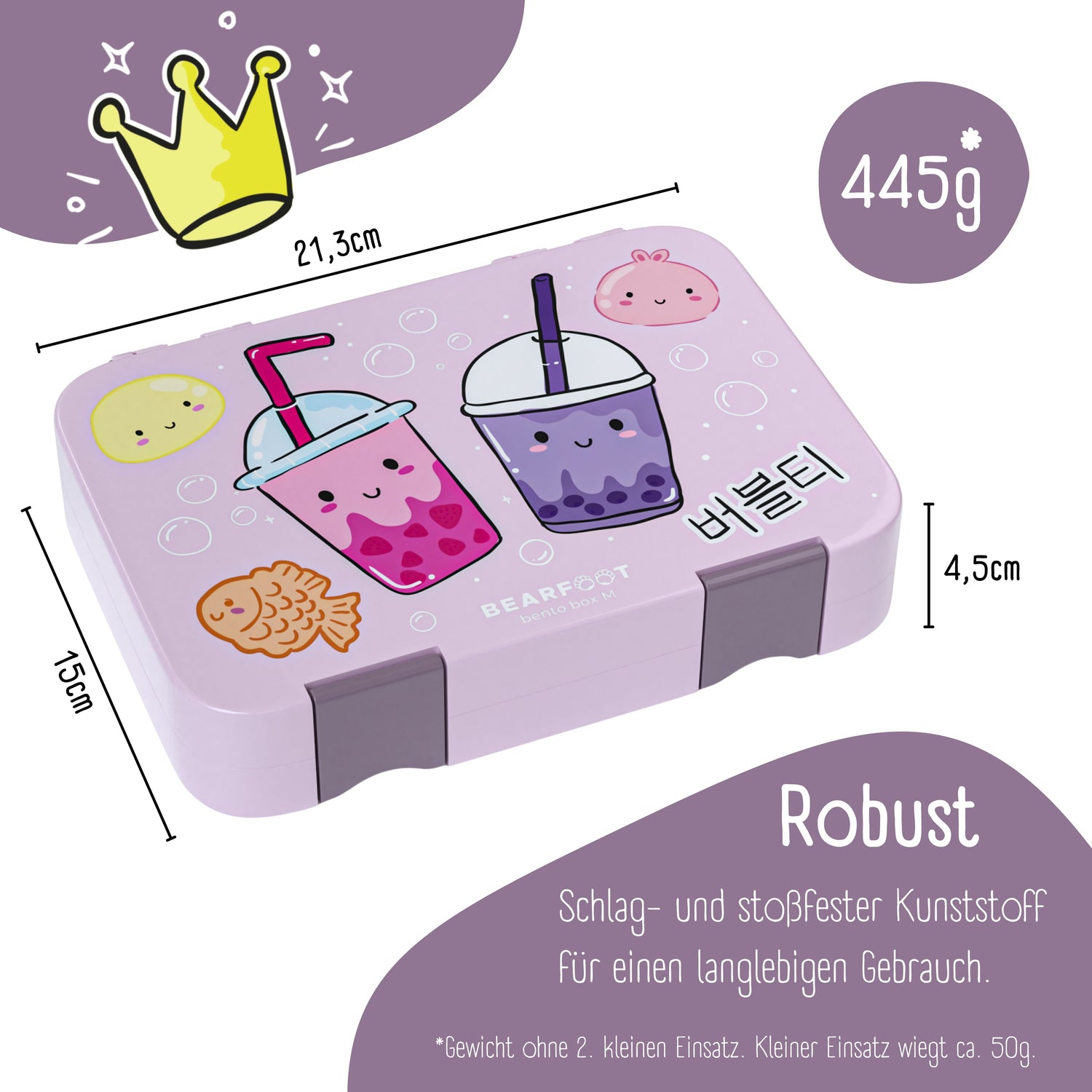 Brotdose Kinder mit Fächern, Lunchbox - BubbleTea Lila