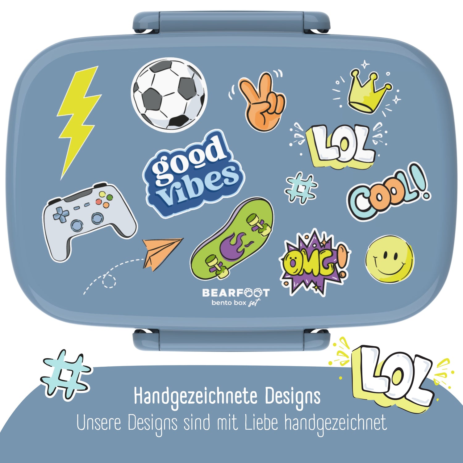 Brotdose Kinder mit Fächern, auslaufsicher - Sticker, blau