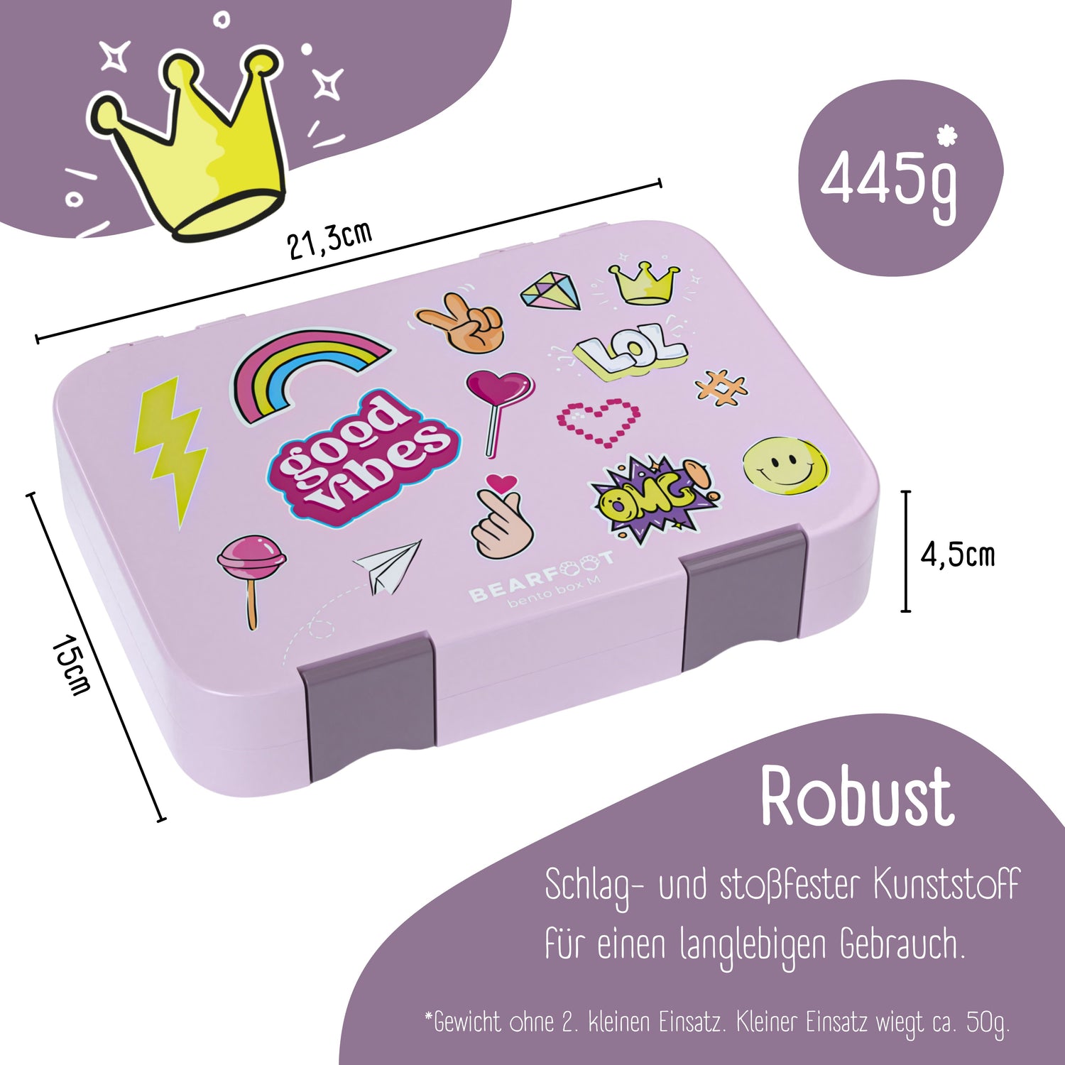 Brotdose Kinder mit Fächern, Lunchbox - Sticker Lila