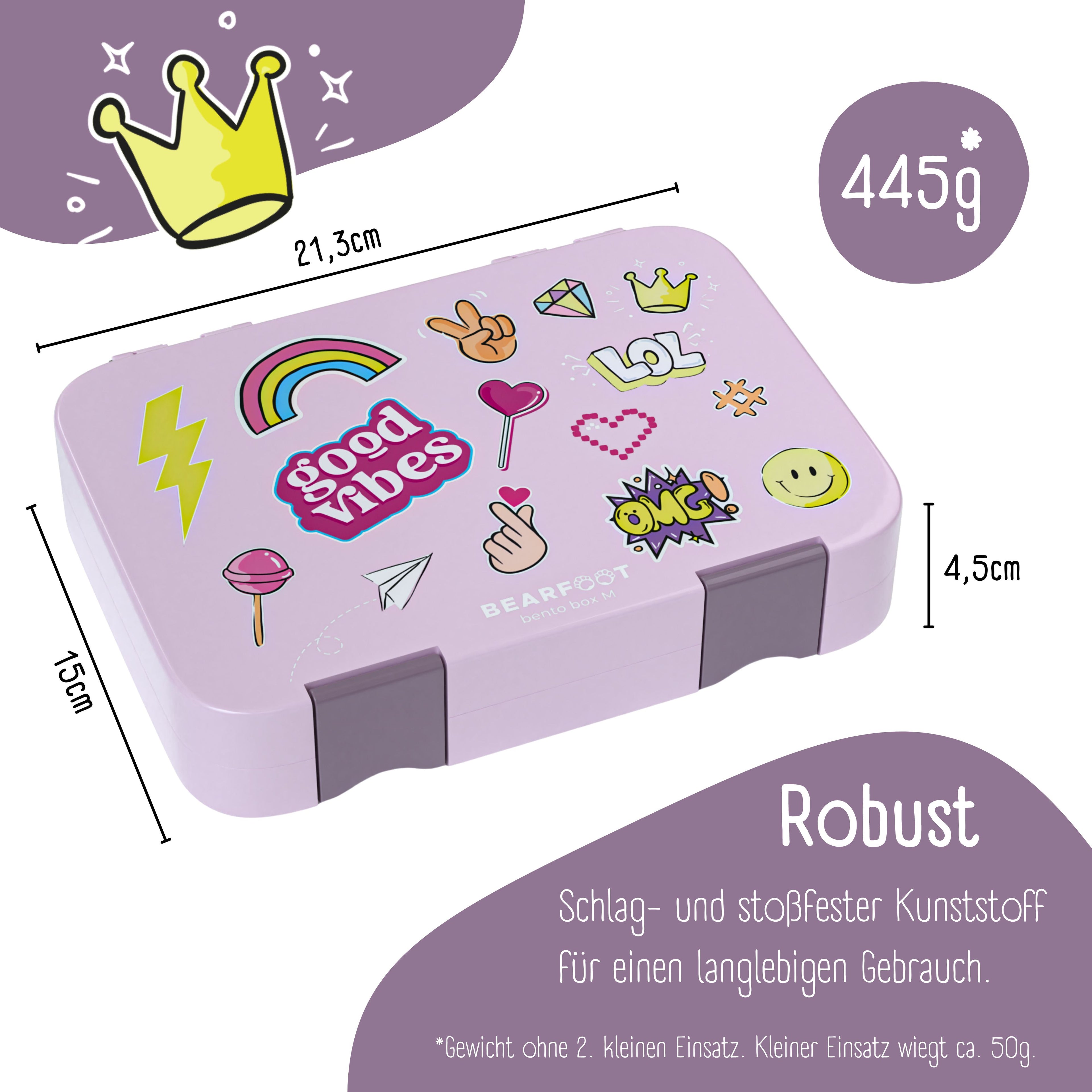 Brotdose Kinder mit Fächern, Lunchbox - Sticker Lila