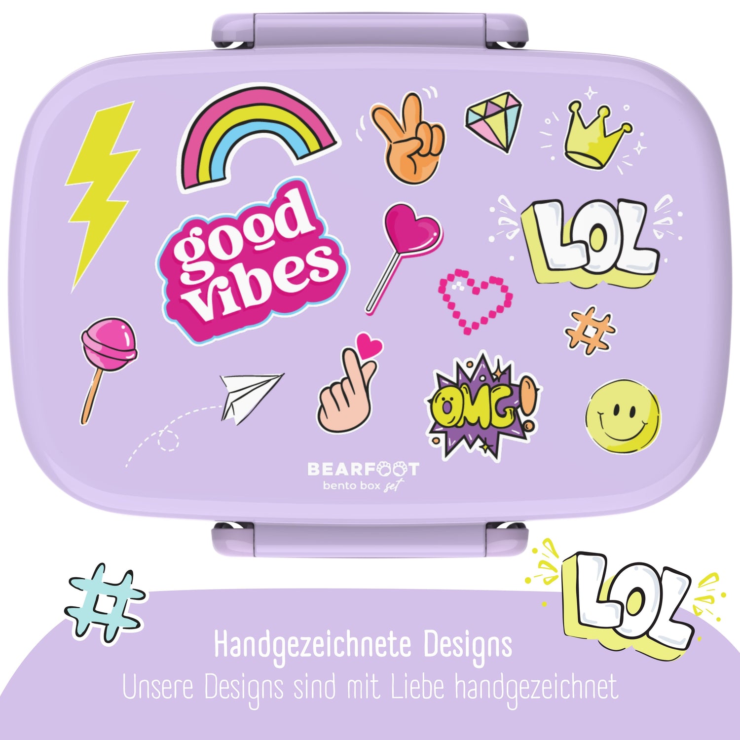 Kinderlunchbox met vakken, lekvrij - sticker, paars