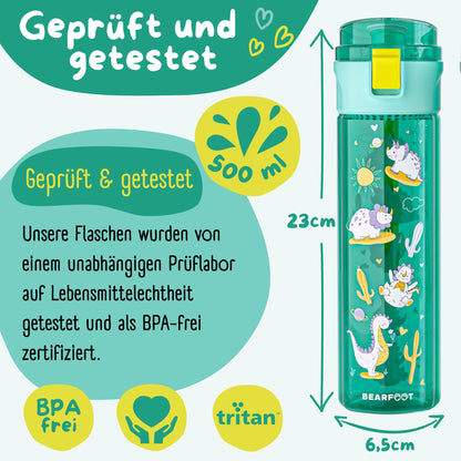 Drikkeflaske til børn, 500ml, lys - Dinos-mint