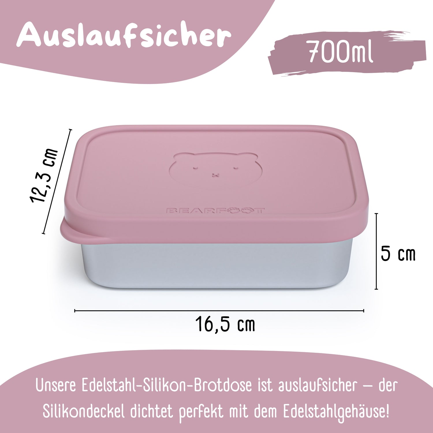 Brotdose Kinder Edelstahl mit Silikoneinsatz - Rosa