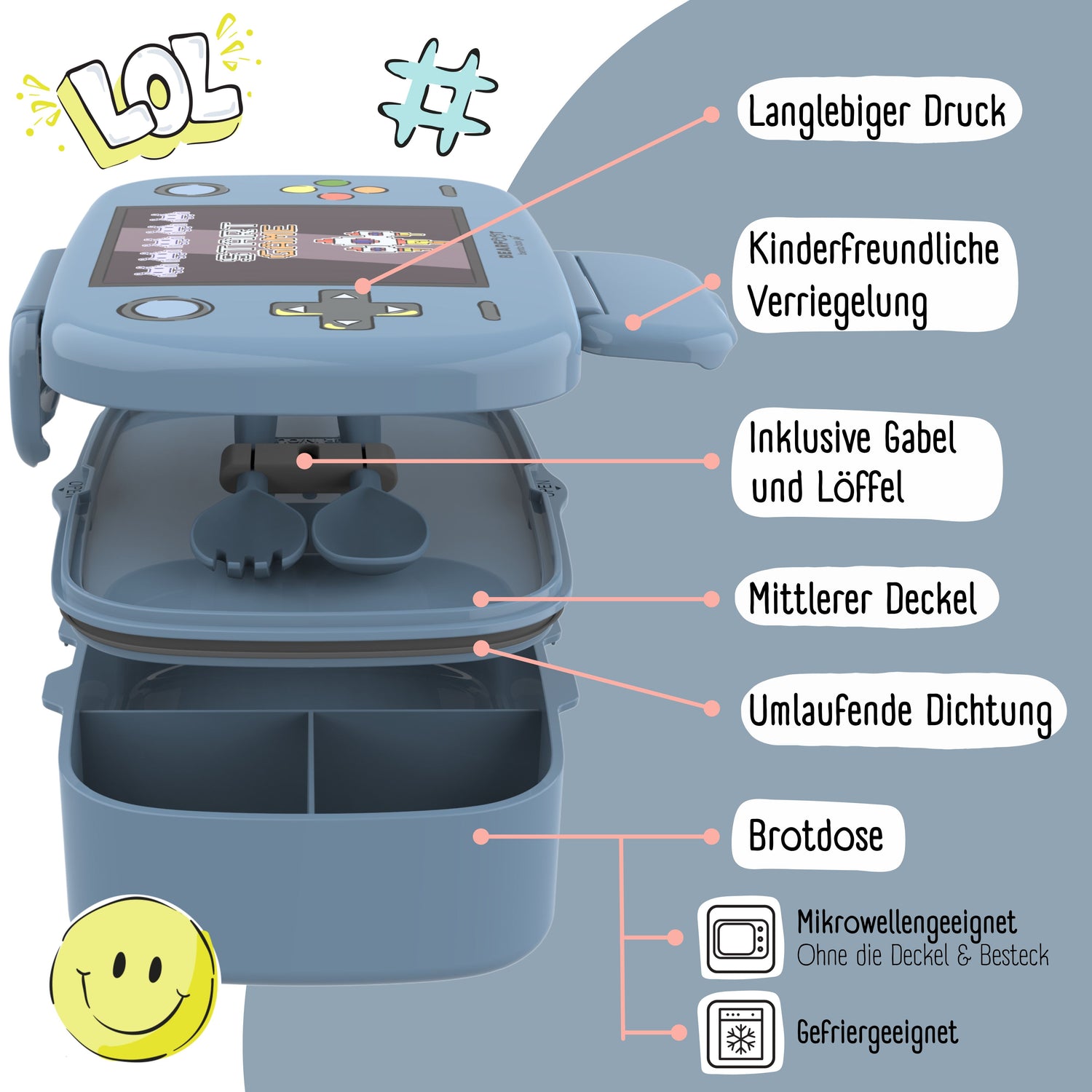 Kinderlunchbox met vakken, licht en lekvrij - Spel