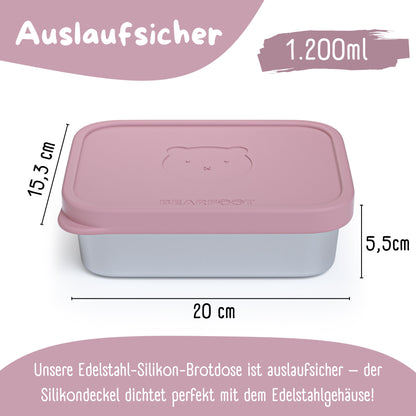 Brotdose Kinder Edelstahl mit Silikoneinsatz - Rosa