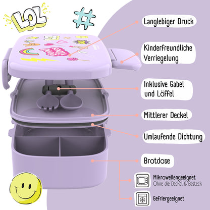 Boîte à lunch enfant avec compartiments, étanche - autocollant, violet