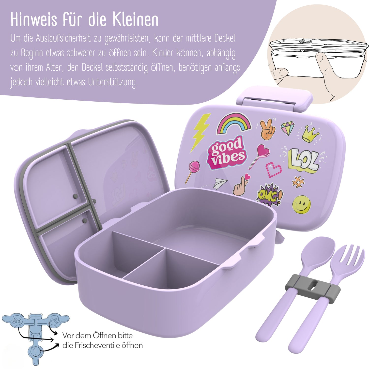 Boîte à lunch enfant avec compartiments, étanche - autocollant, violet