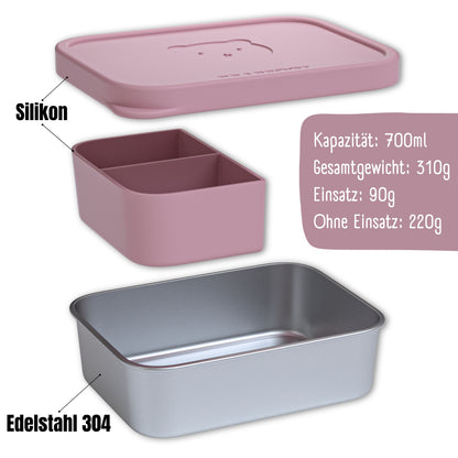 Brotdose Kinder Edelstahl mit Silikoneinsatz - Rosa