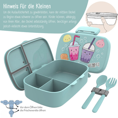 Kinderlunchbox met vakken, lekvrij - BubbleTea, mint