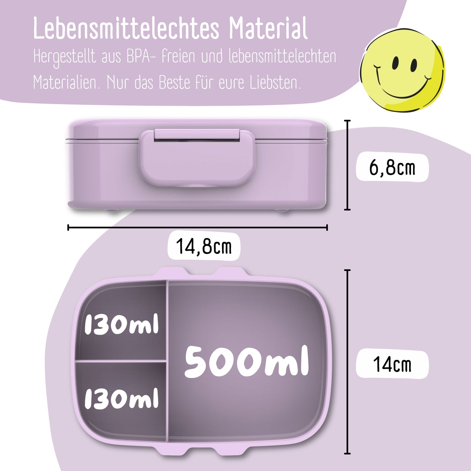 Kinderlunchbox met vakken, lekvrij - BubbleTea, paars