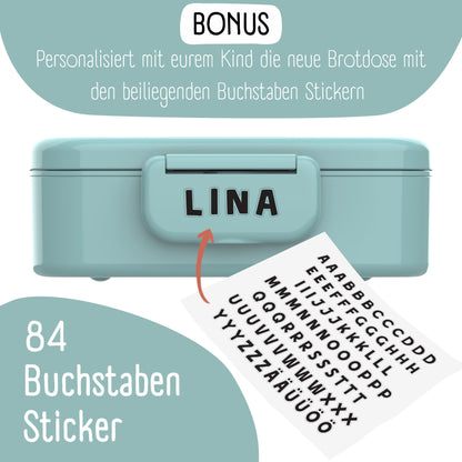 Brotdose Kinder mit Fächern, auslaufsicher - Sticker, mint