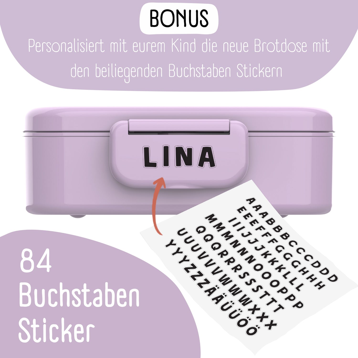 Brotdose Kinder mit Fächern, auslaufsicher - BubbleTea, lila