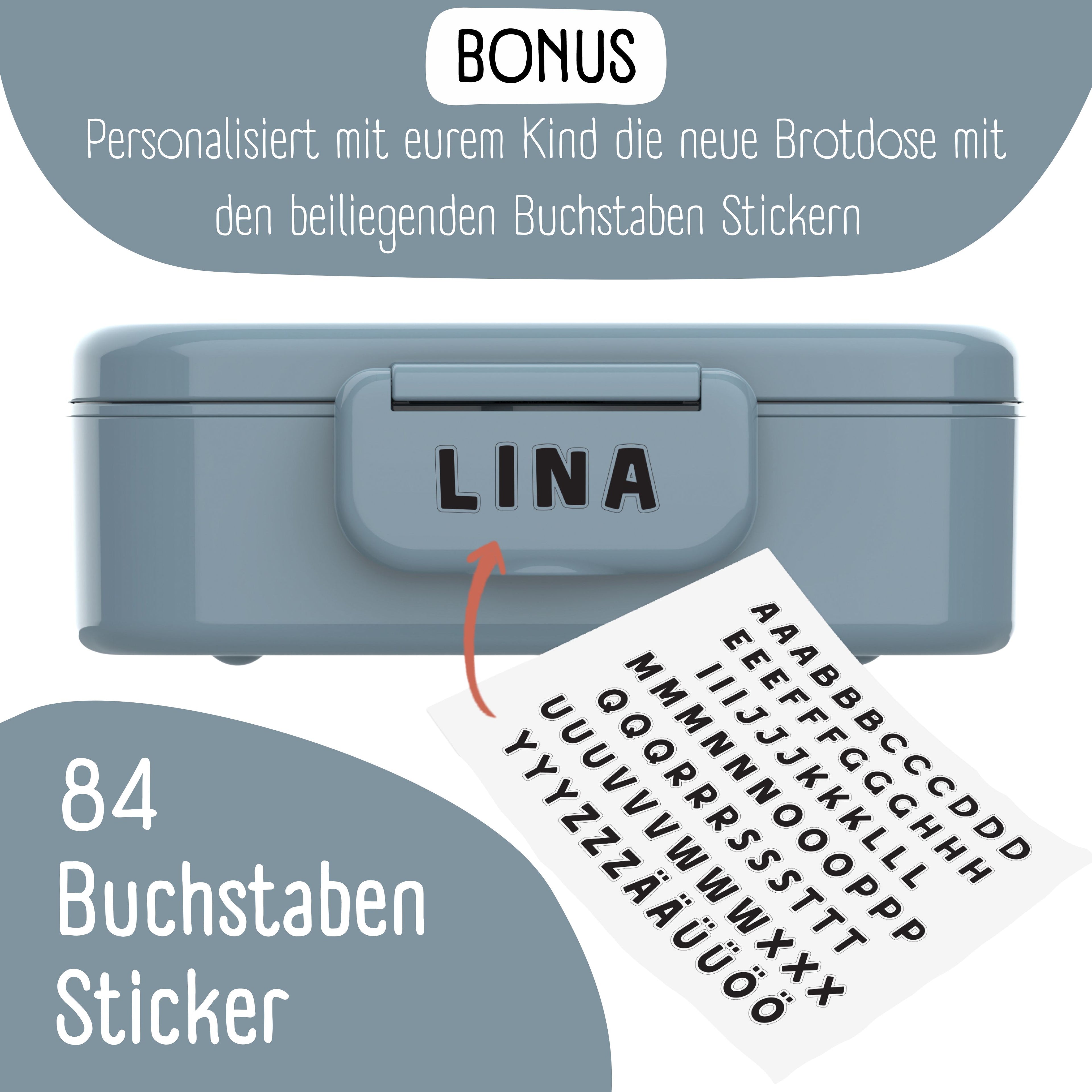 Brotdose Kinder mit Fächern, auslaufsicher - Sticker, blau