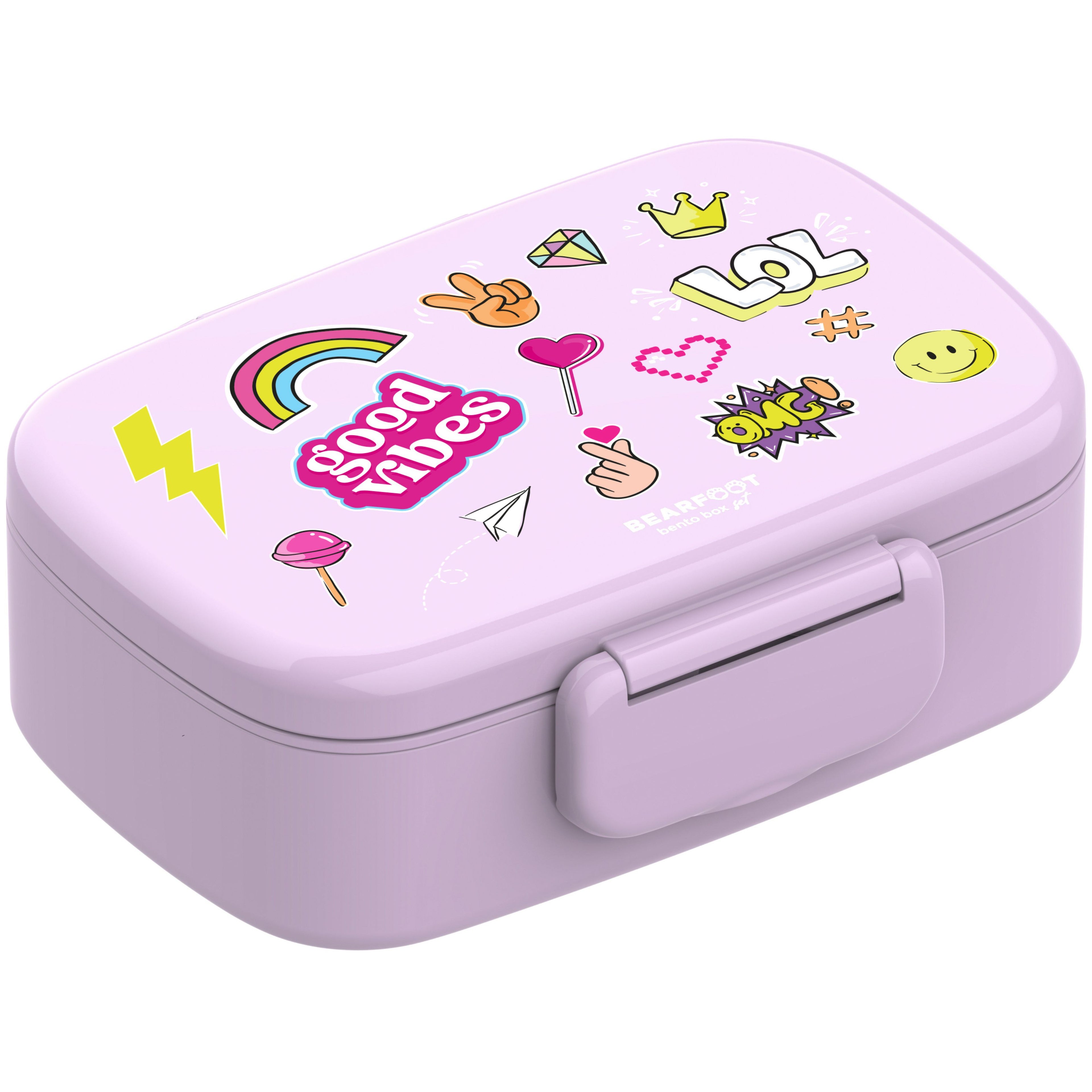 Kinderlunchbox met vakken, lekvrij - sticker, paars