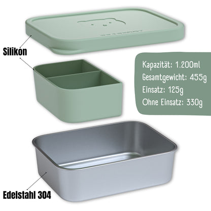 Brotdose Kinder Edelstahl mit Silikoneinsatz - Salbei