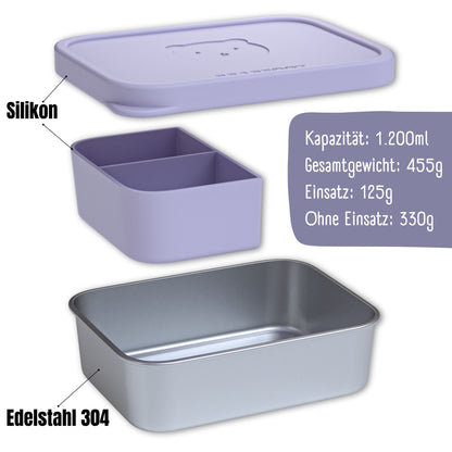 Brotdose Kinder Edelstahl mit Silikoneinsatz - Lavendel