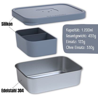 Brotdose Kinder Edelstahl mit Silikoneinsatz - Blau