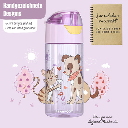 Trinkflasche Kinder leichte Wasserflasche - Hund &amp; Katze pink