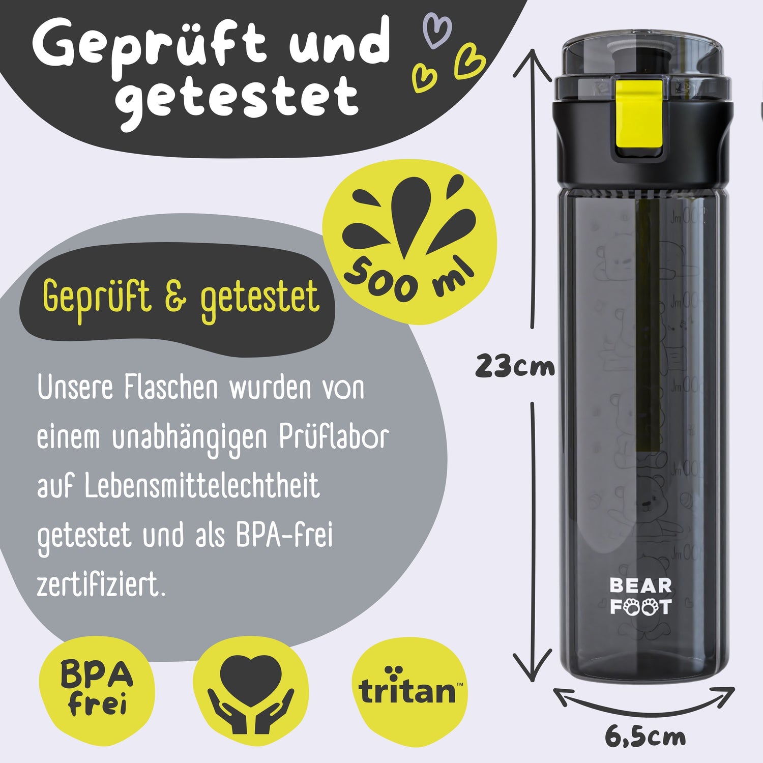 Kinderdrinkfles, 500 ml, licht - logo zwart