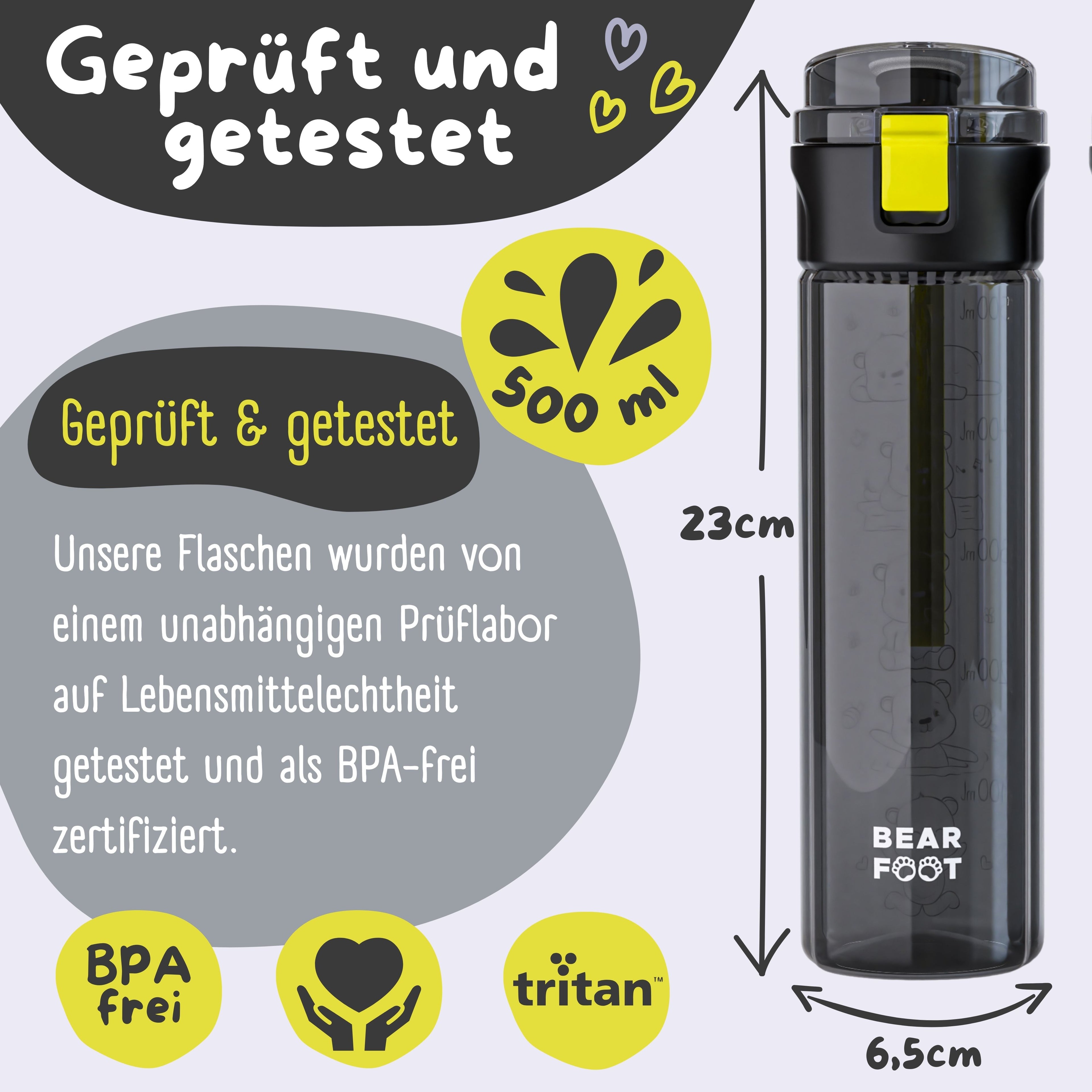 Trinkflasche Kinder, 500ml, leicht - Logo-schwarz