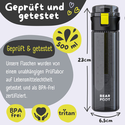 Trinkflasche Kinder, 500ml, leicht - Logo-schwarz