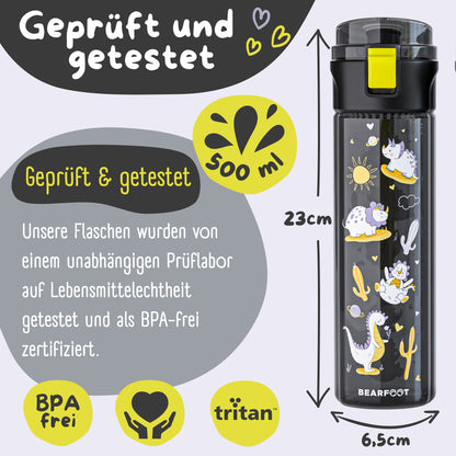 Kinderdrinkfles, 500 ml, licht - dinosaurussen zwart