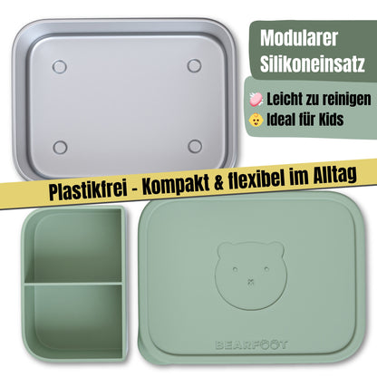 Brotdose Kinder Edelstahl mit Silikoneinsatz - Salbei