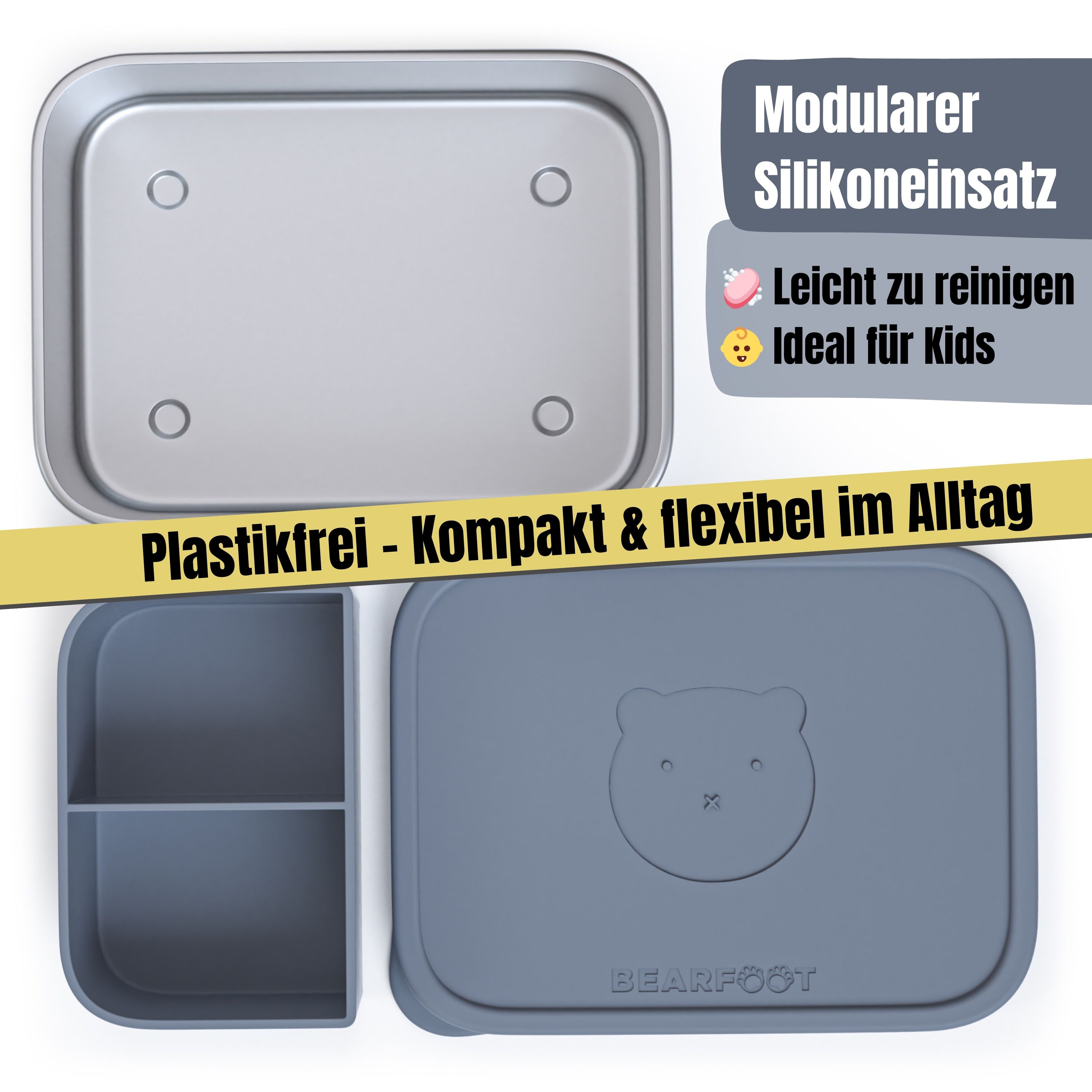 Brotdose Kinder Edelstahl mit Silikoneinsatz - Blau