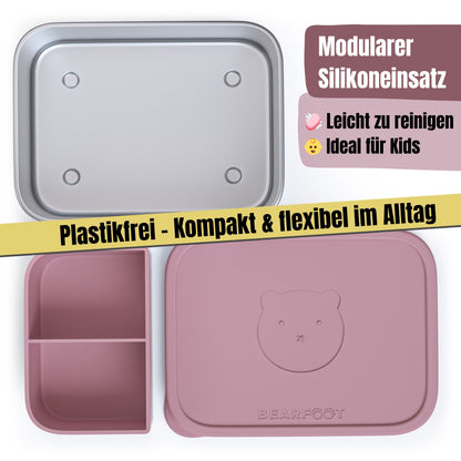 Brotdose Kinder Edelstahl mit Silikoneinsatz - Rosa