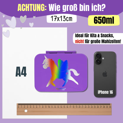 Brotdose mit Fächern, leicht &amp; auslaufsicher - Einhorn GLOW