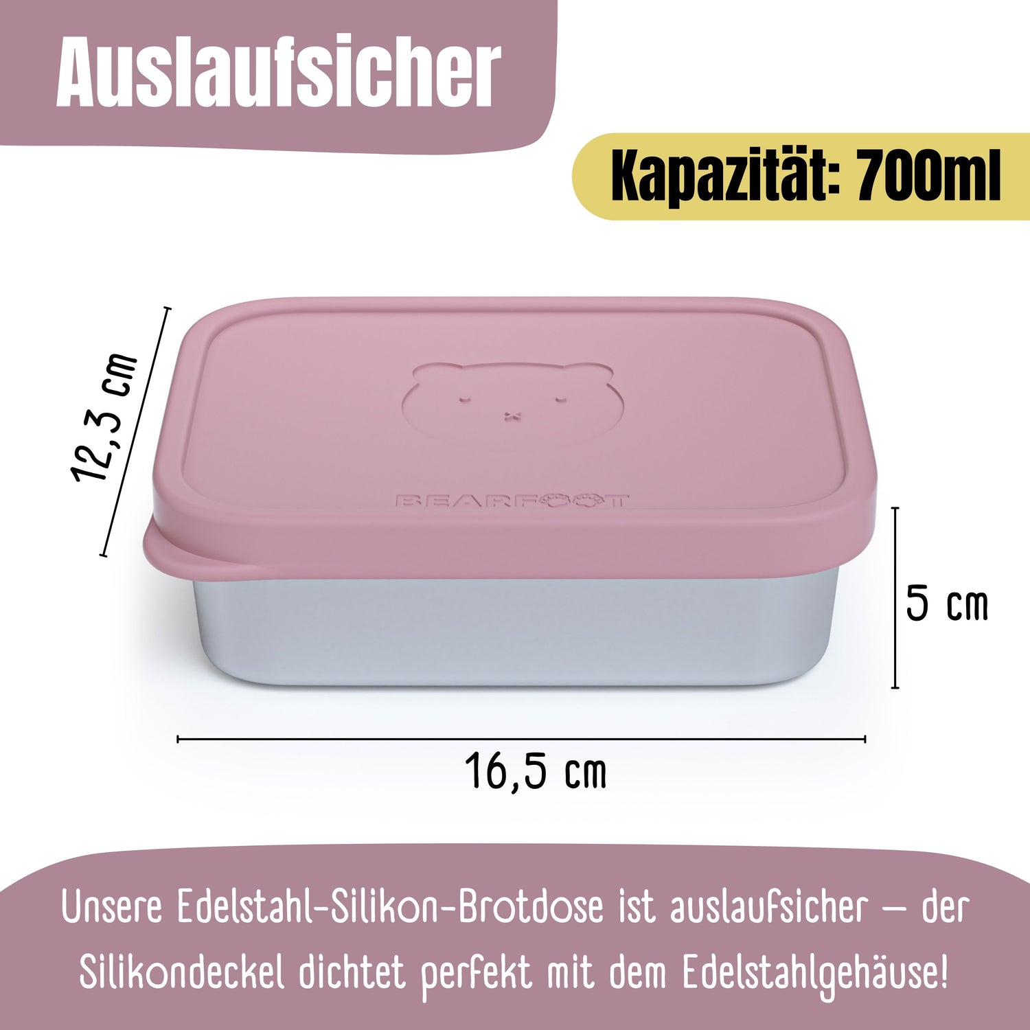 Brotdose Kinder Edelstahl mit Silikoneinsatz - Rosa