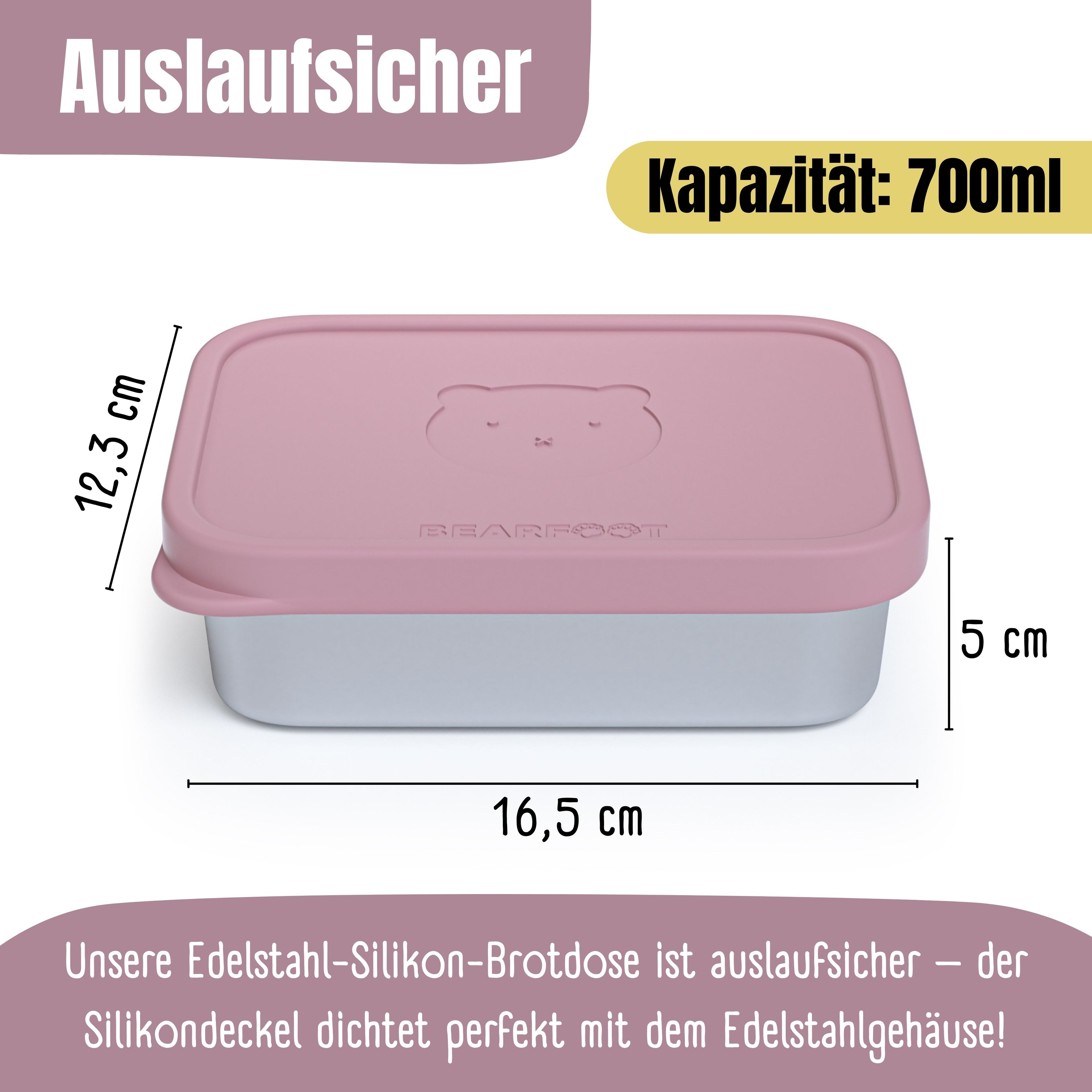 Brotdose Kinder Edelstahl mit Silikoneinsatz - Rosa