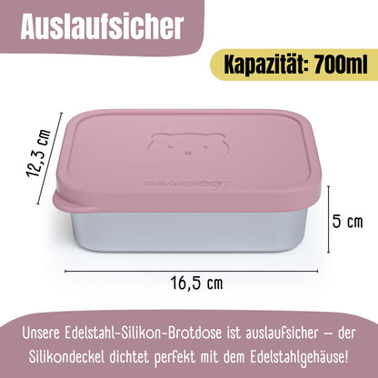 Brotdose Kinder Edelstahl mit Silikoneinsatz - Rosa